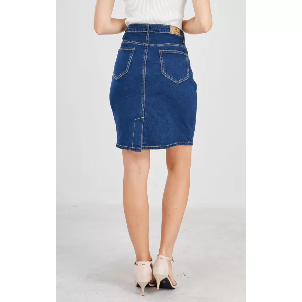 chouyatou Womens Basic FivePocket Rugged Wear Denim Pencil Skirt with SlitBlue