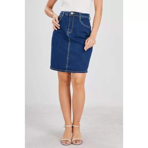 chouyatou Womens Basic FivePocket Rugged Wear Denim Pencil Skirt with SlitBlue
