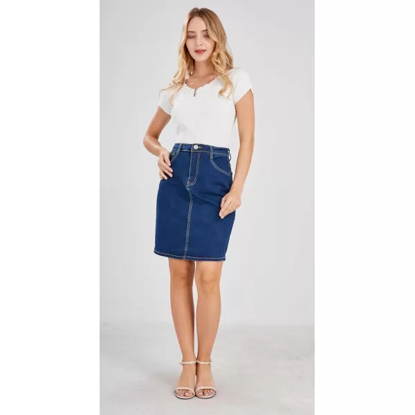 chouyatou Womens Basic FivePocket Rugged Wear Denim Pencil Skirt with SlitBlue