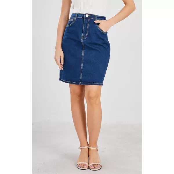 chouyatou Womens Basic FivePocket Rugged Wear Denim Pencil Skirt with SlitBlue