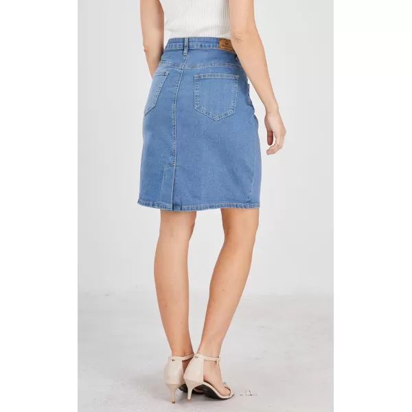 chouyatou Womens Basic FivePocket Rugged Wear Denim Pencil Skirt with SlitLight Blue