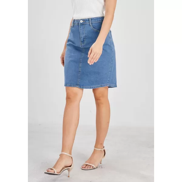 chouyatou Womens Basic FivePocket Rugged Wear Denim Pencil Skirt with SlitLight Blue