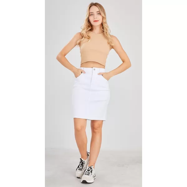 chouyatou Womens Basic FivePocket Rugged Wear Denim Pencil Skirt with SlitWhite