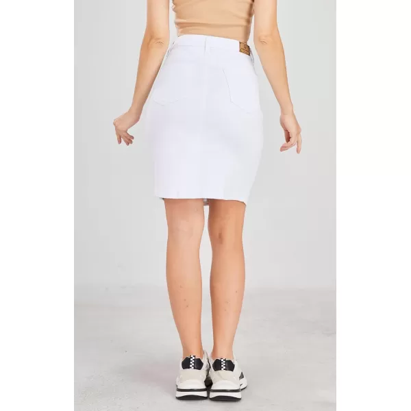 chouyatou Womens Basic FivePocket Rugged Wear Denim Pencil Skirt with SlitWhite