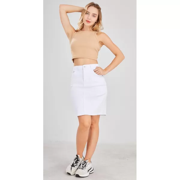 chouyatou Womens Basic FivePocket Rugged Wear Denim Pencil Skirt with SlitWhite