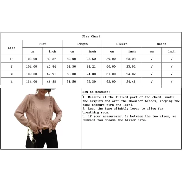 chouyatou Womens Casual Crewneck Fringe Tassel Knitted Pullover Sweater Jumper TopsApricot