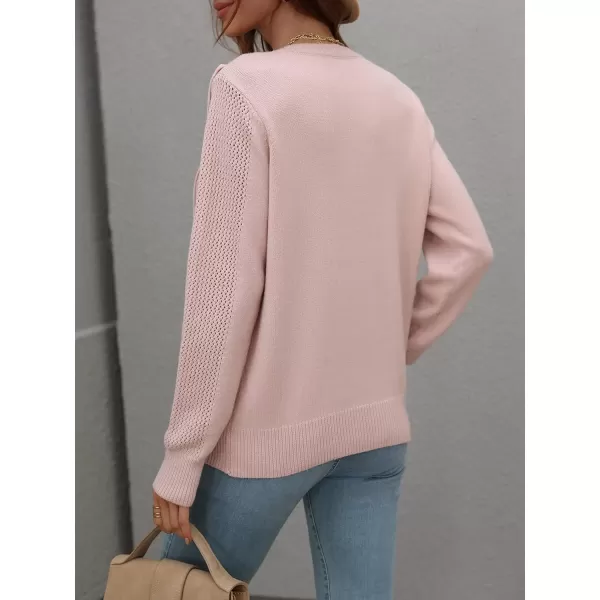 chouyatou Womens Casual Crewneck Fringe Tassel Knitted Pullover Sweater Jumper TopsPink
