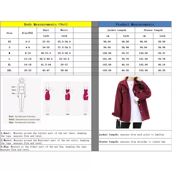 chouyatou Womens Casual Fall Button Down Denim Jacket Loose Military Utility Shacket Trucker Jean JacketBurgundy