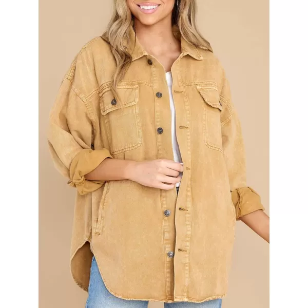 chouyatou Womens Oversized Shacket Jacket Long Sleeve Button Down Washed Denim Jean ShirtGinger