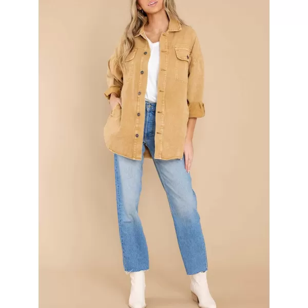 chouyatou Womens Oversized Shacket Jacket Long Sleeve Button Down Washed Denim Jean ShirtGinger