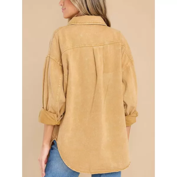 chouyatou Womens Oversized Shacket Jacket Long Sleeve Button Down Washed Denim Jean ShirtGinger
