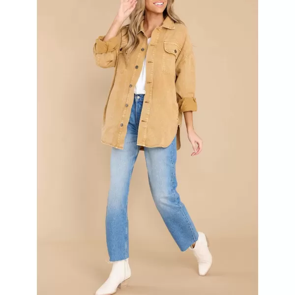 chouyatou Womens Oversized Shacket Jacket Long Sleeve Button Down Washed Denim Jean ShirtGinger