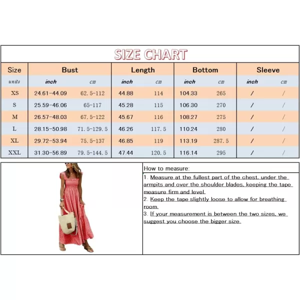 chouyatou Womens Retro Plaid Smocked Dress Spaghetti Strap Flounce Long DressRed
