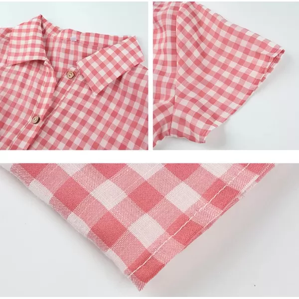 chouyatou Womens Summer Flutter Sleeve Midi Long Gingham Dress Plaid Button Down Shirt DressPink