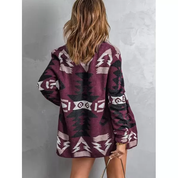 chouyatou Womens Tribal Aztec Print Sweater Open Front Knitted Jacquard Cardigan SweaterPurple