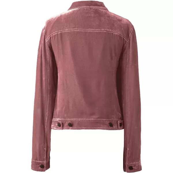 chouyatou Womens Velvet Trucker Jacket Button Down Cropped Cargo Office Shacket TopsPink