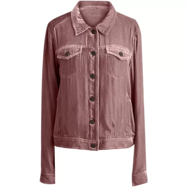 chouyatou Womens Velvet Trucker Jacket Button Down Cropped Cargo Office Shacket TopsPink