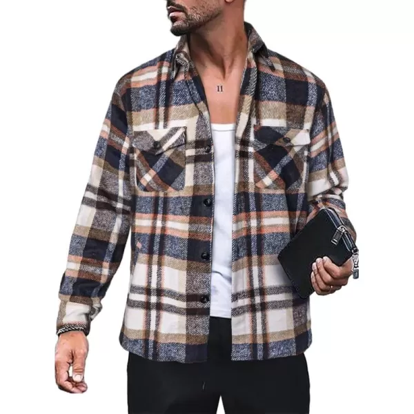 chouyatou Mens Casual Plaid Button Down Long Sleeve Flannel Shirt Jacket Shacket TopBlue