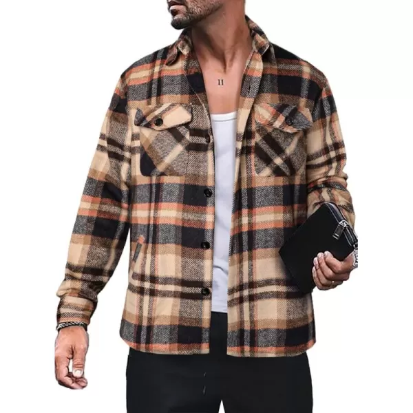 chouyatou Mens Casual Plaid Button Down Long Sleeve Flannel Shirt Jacket Shacket TopDark Brown