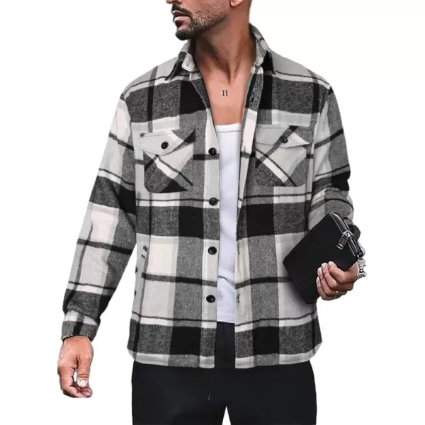 chouyatou Mens Casual Plaid Button Down Long Sleeve Flannel Shirt Jacket Shacket TopGray