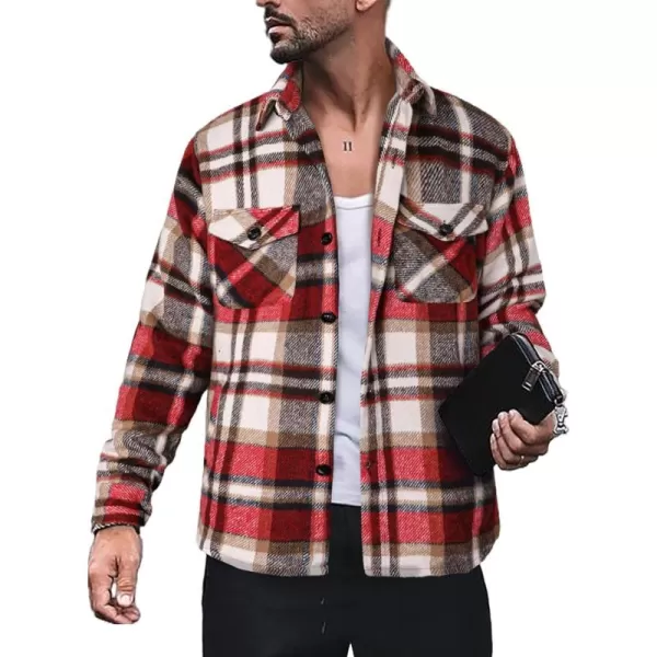 chouyatou Mens Casual Plaid Button Down Long Sleeve Flannel Shirt Jacket Shacket TopRed