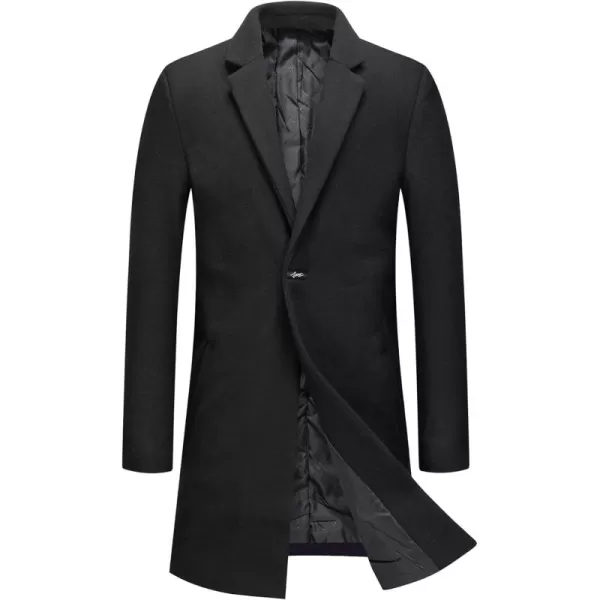 chouyatou Mens Winter Notched Collar 1 Button Slimming Thick Quilted Lining Wool MidLength Trench OvercoatBlack