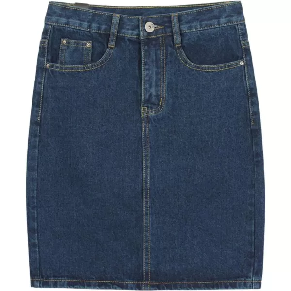 chouyatou Womens Basic FivePocket Rugged Wear Denim Pencil Skirt with SlitBlue