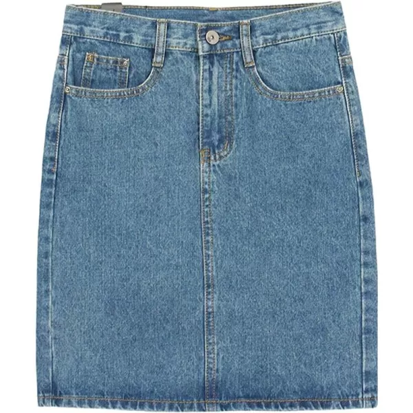 chouyatou Womens Basic FivePocket Rugged Wear Denim Pencil Skirt with SlitLight Blue
