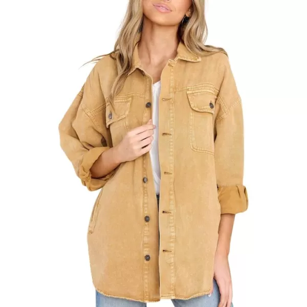 chouyatou Womens Oversized Shacket Jacket Long Sleeve Button Down Washed Denim Jean ShirtGinger