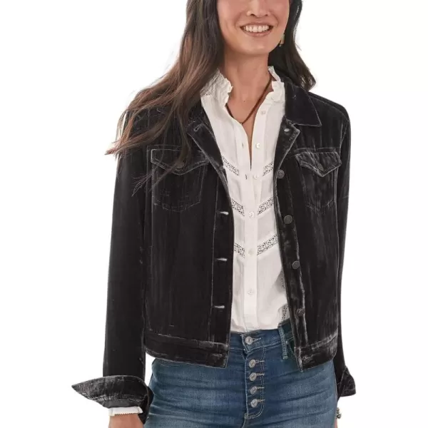 chouyatou Womens Velvet Trucker Jacket Button Down Cropped Cargo Office Shacket TopsBlack
