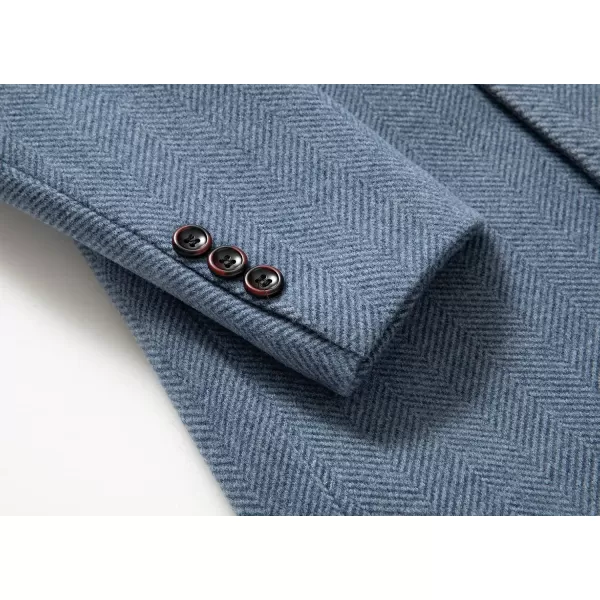 chouyatou Mens Business Winter Notched Collar Thicked 2 Button Slim Long Sleeve Herringbone Wool Blend Trench OvercoatBlue