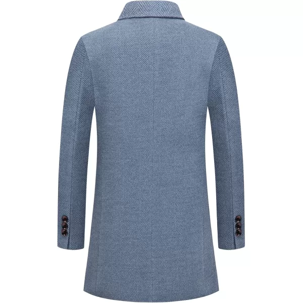 chouyatou Mens Business Winter Notched Collar Thicked 2 Button Slim Long Sleeve Herringbone Wool Blend Trench OvercoatBlue