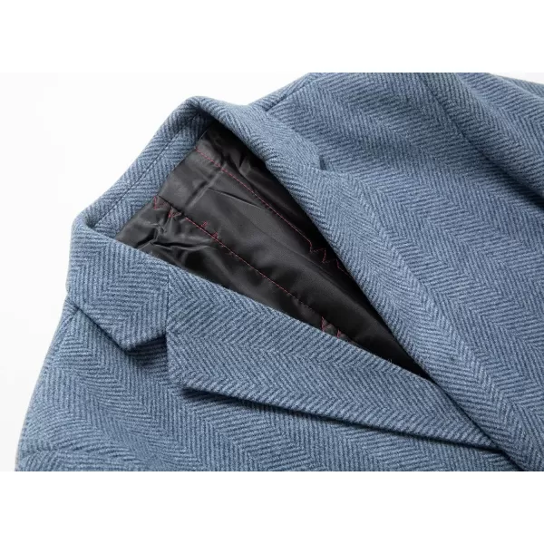 chouyatou Mens Business Winter Notched Collar Thicked 2 Button Slim Long Sleeve Herringbone Wool Blend Trench OvercoatBlue