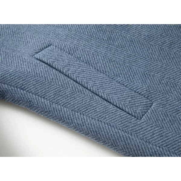 chouyatou Mens Business Winter Notched Collar Thicked 2 Button Slim Long Sleeve Herringbone Wool Blend Trench OvercoatBlue