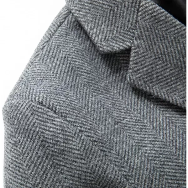 chouyatou Mens Business Winter Notched Collar Thicked 2 Button Slim Long Sleeve Herringbone Wool Blend Trench OvercoatGrey