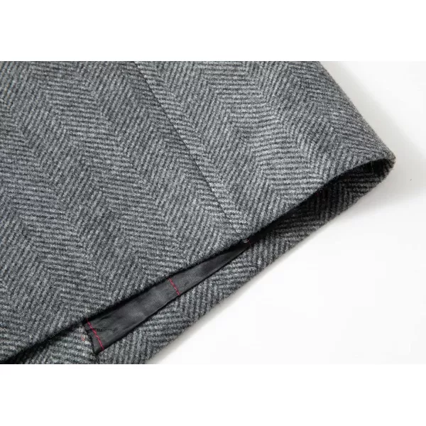 chouyatou Mens Business Winter Notched Collar Thicked 2 Button Slim Long Sleeve Herringbone Wool Blend Trench OvercoatGrey