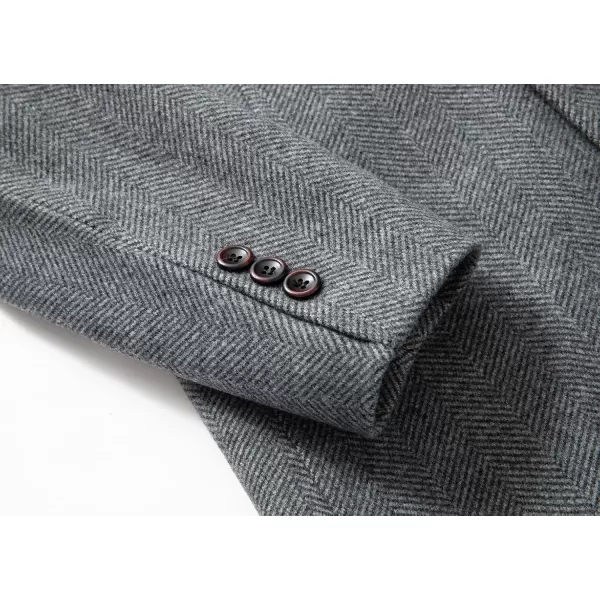 chouyatou Mens Business Winter Notched Collar Thicked 2 Button Slim Long Sleeve Herringbone Wool Blend Trench OvercoatGrey
