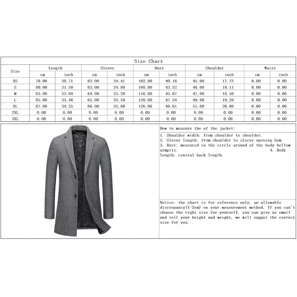 chouyatou Mens Business Winter Notched Collar Thicked 2 Button Slim Long Sleeve Herringbone Wool Blend Trench OvercoatGrey