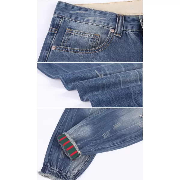 chouyatou Mens Casual Distressed Style Tapered Leg Harem Jogger Jeans Crop Denim PantsBlue