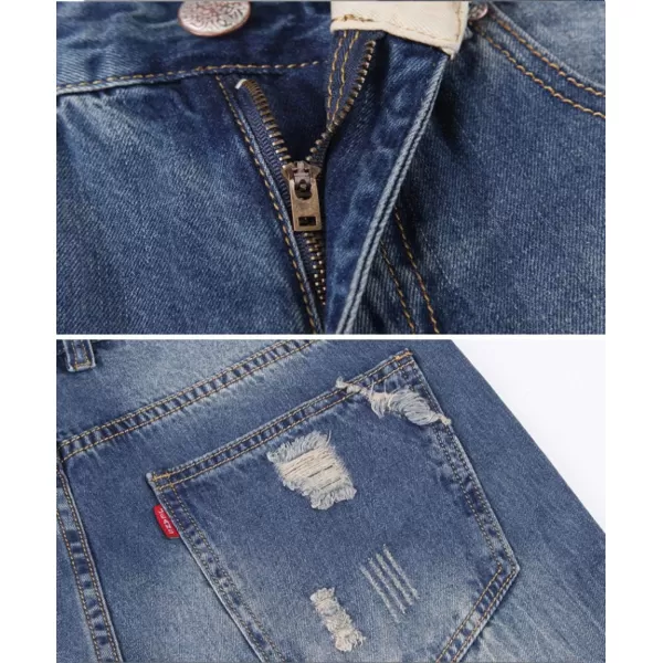 chouyatou Mens Casual Distressed Style Tapered Leg Harem Jogger Jeans Crop Denim PantsBlue