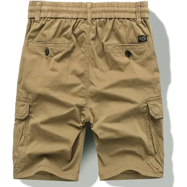 chouyatou Mens Casual ElasticWaist Loose MultiPocket Chino Cargo Work Shorts02khaki