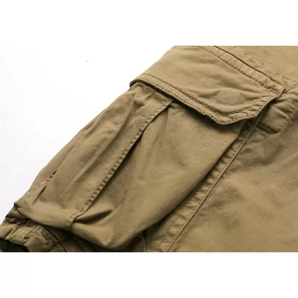 chouyatou Mens Casual ElasticWaist Loose MultiPocket Chino Cargo Work Shorts02khaki