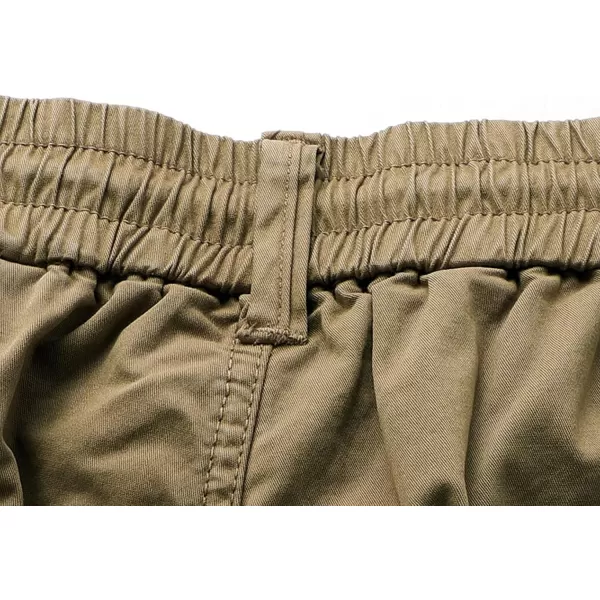 chouyatou Mens Casual ElasticWaist Loose MultiPocket Chino Cargo Work Shorts02khaki