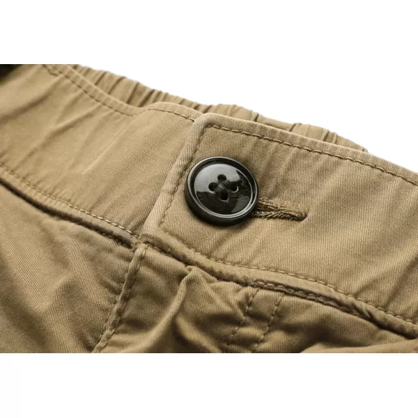 chouyatou Mens Casual ElasticWaist Loose MultiPocket Chino Cargo Work Shorts02khaki