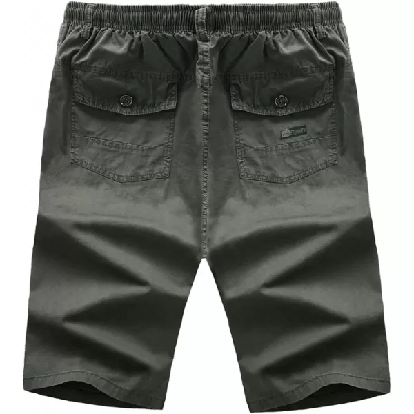 chouyatou Mens Casual ElasticWaist Loose MultiPocket Chino Cargo Work ShortsArmy Green