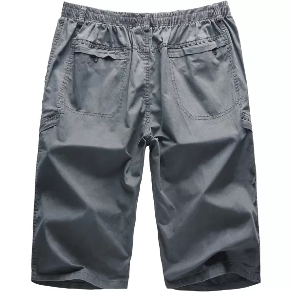 chouyatou Mens Casual ElasticWaist Loose MultiPocket Chino Cargo Work ShortsLarmy