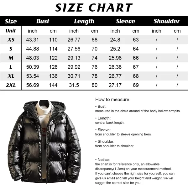 chouyatou Mens Casual Hooded Full Zip Metallic Shiny Short Bomber Alternative Down CoatBlue