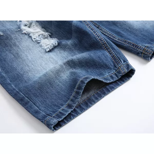 chouyatou Mens Classic Fit Stylish Distressed Straight Leg Ripped Denim ShortsBlue