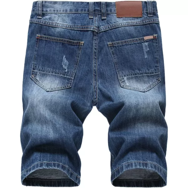 chouyatou Mens Classic Fit Stylish Distressed Straight Leg Ripped Denim ShortsBlue
