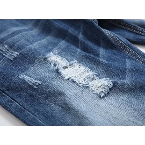chouyatou Mens Classic Fit Stylish Distressed Straight Leg Ripped Denim ShortsBlue